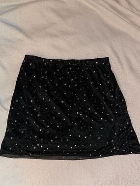 Tularosa Black Sheer Metallic Star-Print over black Mini Skirt